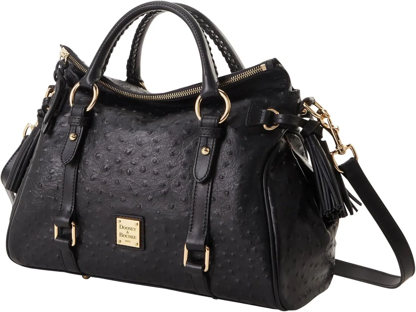 Dooney & Bourke Satchel Bags for Women, Large Ostrich Leather Satchel Handbag with Removable Crossbody Strap