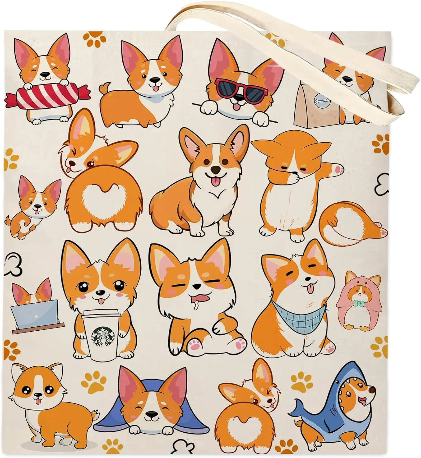 DOOX Corgi Tote Bag, Corgi Gifts for Lovers, Canvas Reusable Shopping Bag Gift Bag Birthday Christmas for Women
