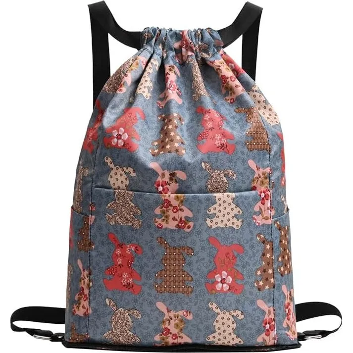 Drasry Drawstring Backpack Resistant String Bag Swimming Gym Sports with Compartment Side Mesh Pockets for Women Men