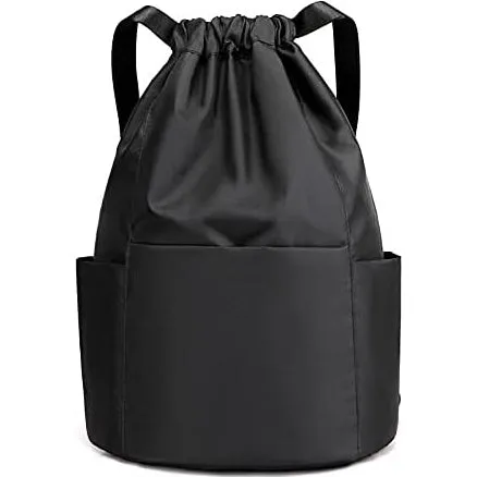 Drasry Drawstring Backpack Resistant String Bag Swimming Gym Sports with Compartment Side Mesh Pockets for Women Men