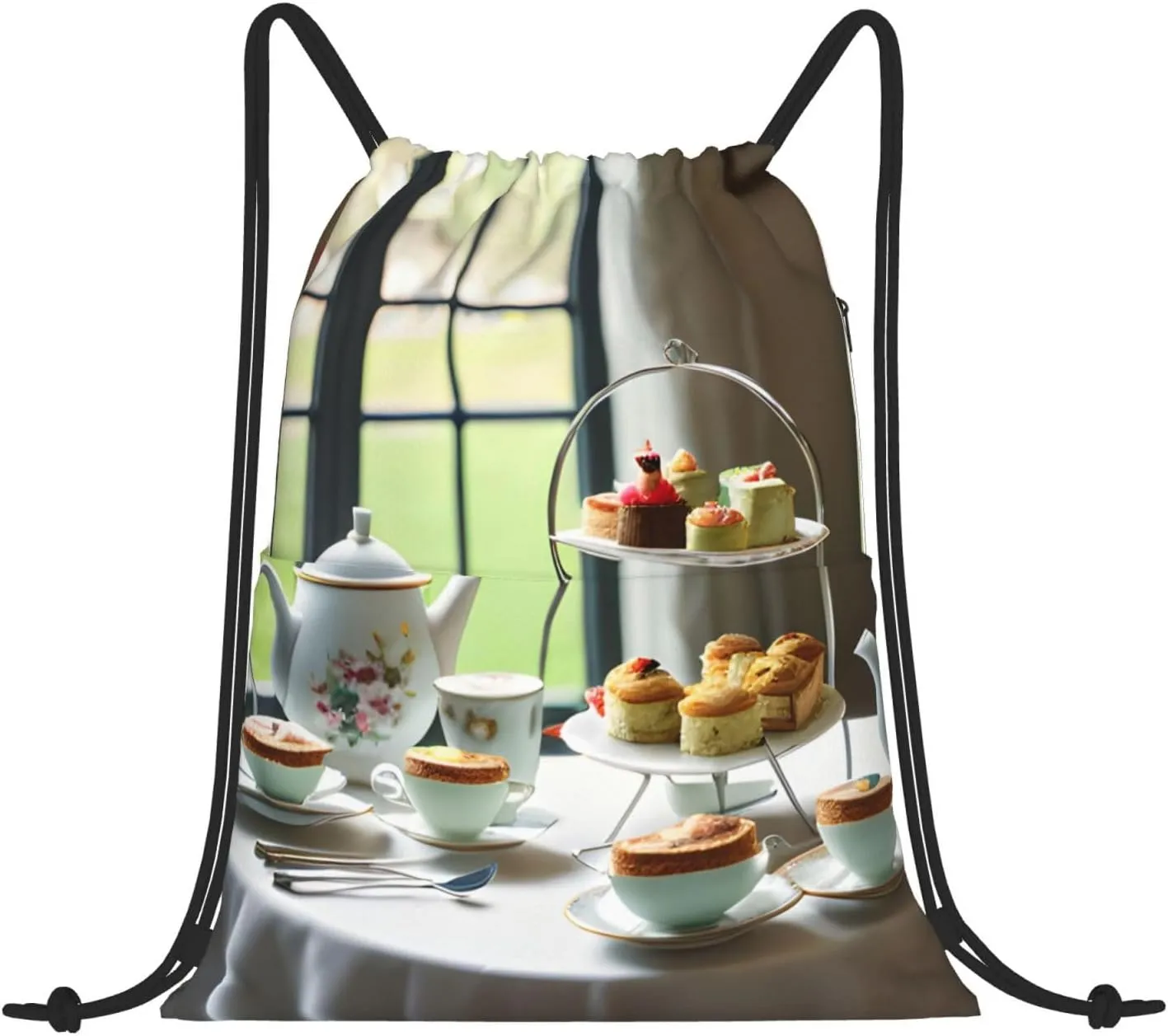 Drawstring Backpack for women,Versatile drawstring bag,Water-Resistant Cinch Bag,Gym sackpack-Afternoon Tea