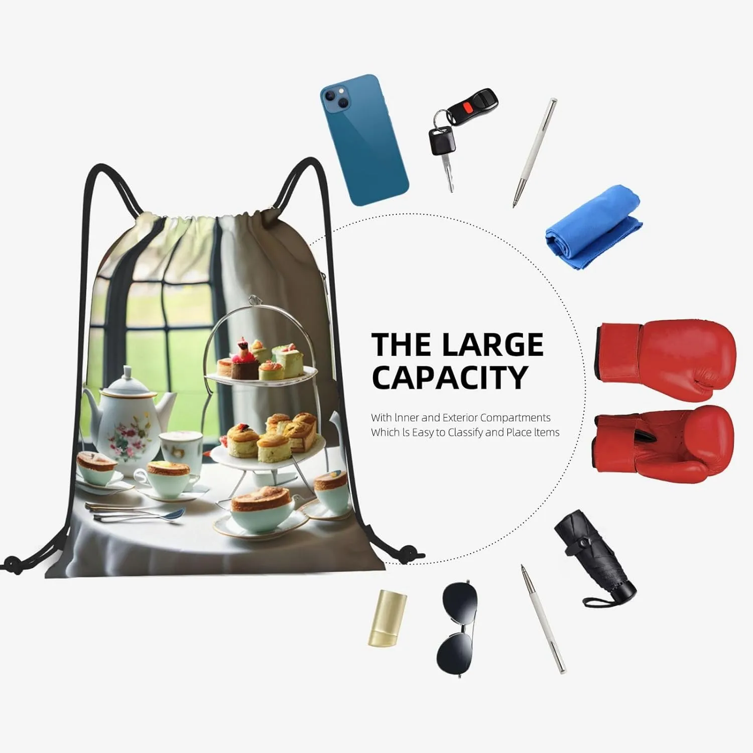 Drawstring Backpack for women,Versatile drawstring bag,Water-Resistant Cinch Bag,Gym sackpack-Afternoon Tea