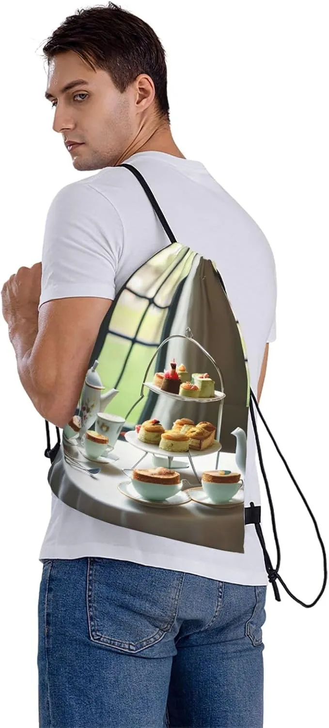 Drawstring Backpack for women,Versatile drawstring bag,Water-Resistant Cinch Bag,Gym sackpack-Afternoon Tea