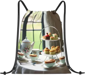 Drawstring Backpack for women,Versatile drawstring bag,Water-Resistant Cinch Bag,Gym sackpack-Afternoon Tea