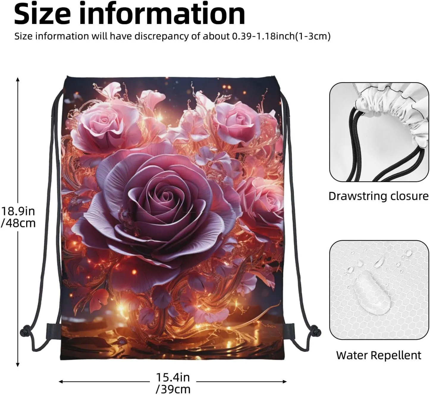 Drawstring Backpack Gym Bag Cinch Bag Draw String Back Bag Heart is a Rose Drawstring Bags for Travel