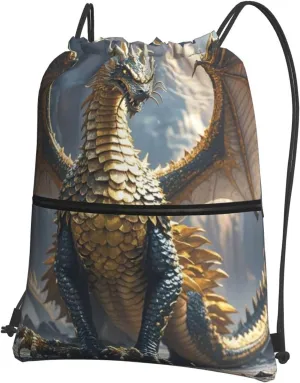 Drawstring Backpack Resistant Sackpack Dragon Purple Moon Sports Gym Bag String Bag for Women Men