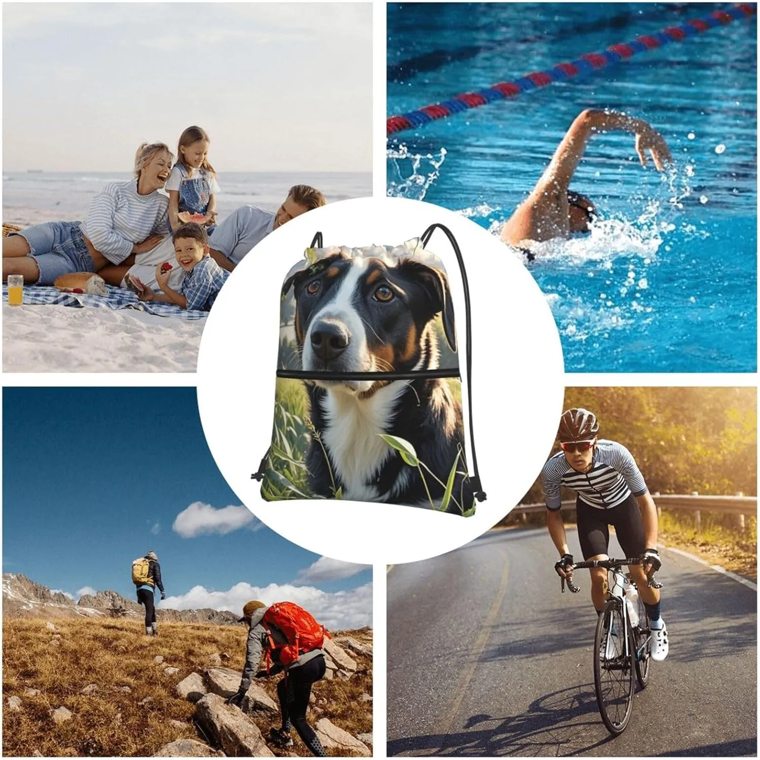 Drawstring Backpack Sports Gym Bags Hyper Realistic Dog Drawstring Bags for Men Women Beach Bag String Bag
