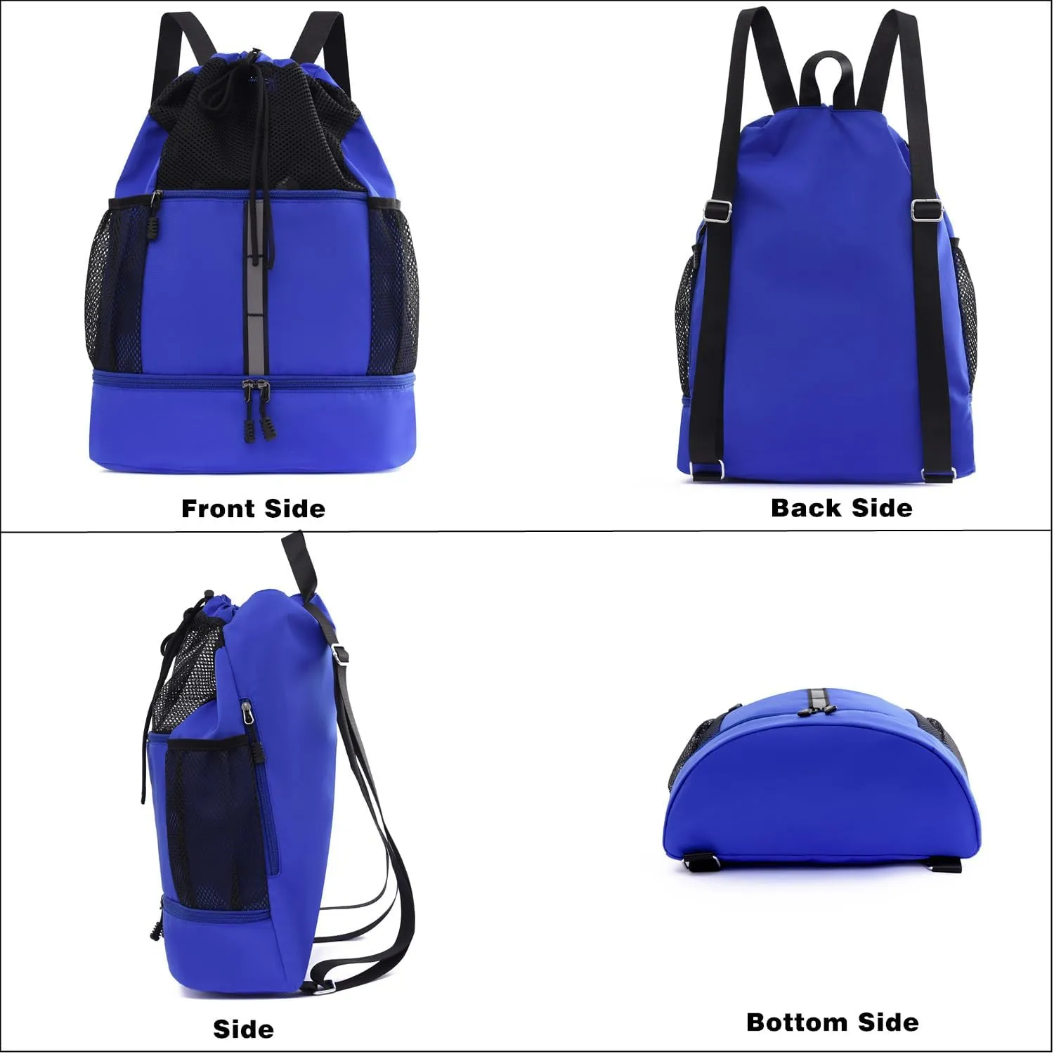 Drawstring Backpack, Water Resistant Sports Gym Bag with Wet Pocket, Shoes Compartment and Water Bottle Holder Pockets, Mesh String Bag with Front Pocket, Swim Bag for Men Women Sports(Purple)