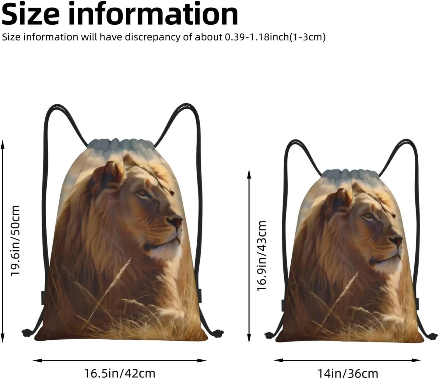 Drawstring Backpack Waterproof Drawstring Bags Prairie lion Cinch Bag Sackpack Sports Gym Bag, Black, M