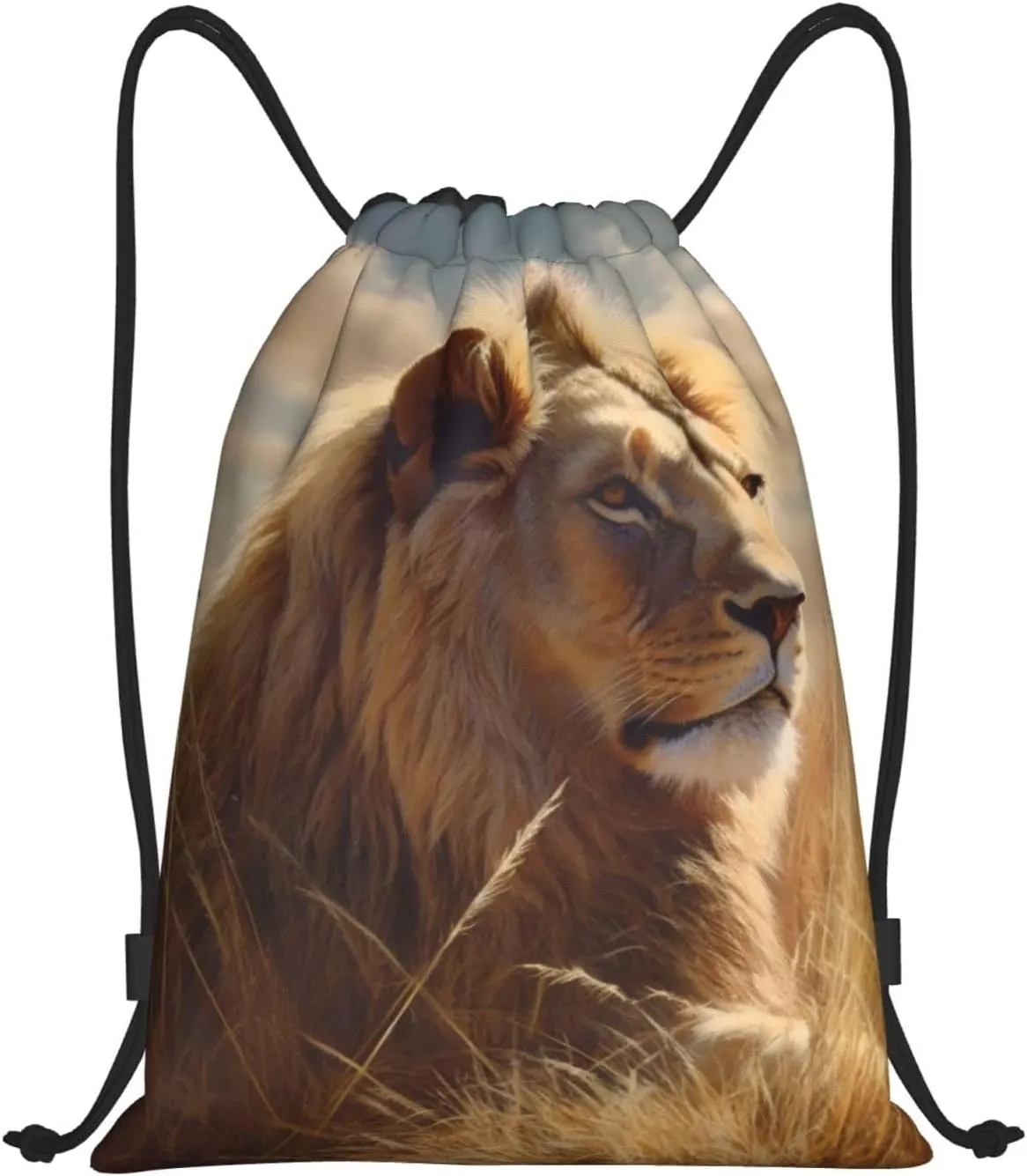 Drawstring Backpack Waterproof Drawstring Bags Prairie lion Cinch Bag Sackpack Sports Gym Bag, Black, M