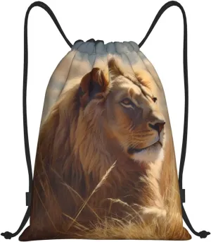 Drawstring Backpack Waterproof Drawstring Bags Prairie lion Cinch Bag Sackpack Sports Gym Bag, Black, M