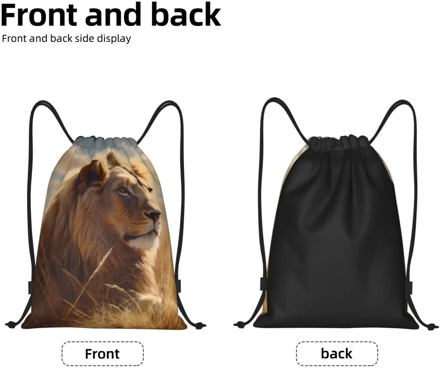 Drawstring Backpack Waterproof Drawstring Bags Prairie lion Cinch Bag Sackpack Sports Gym Bag, Black, M