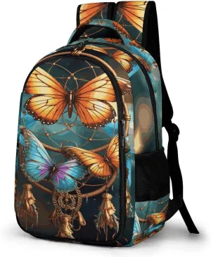 Dream Catcher Butterfly Travel Backpack Adjustable Computer Bag Casual Travel Daypack Satchel Backpack Unisex