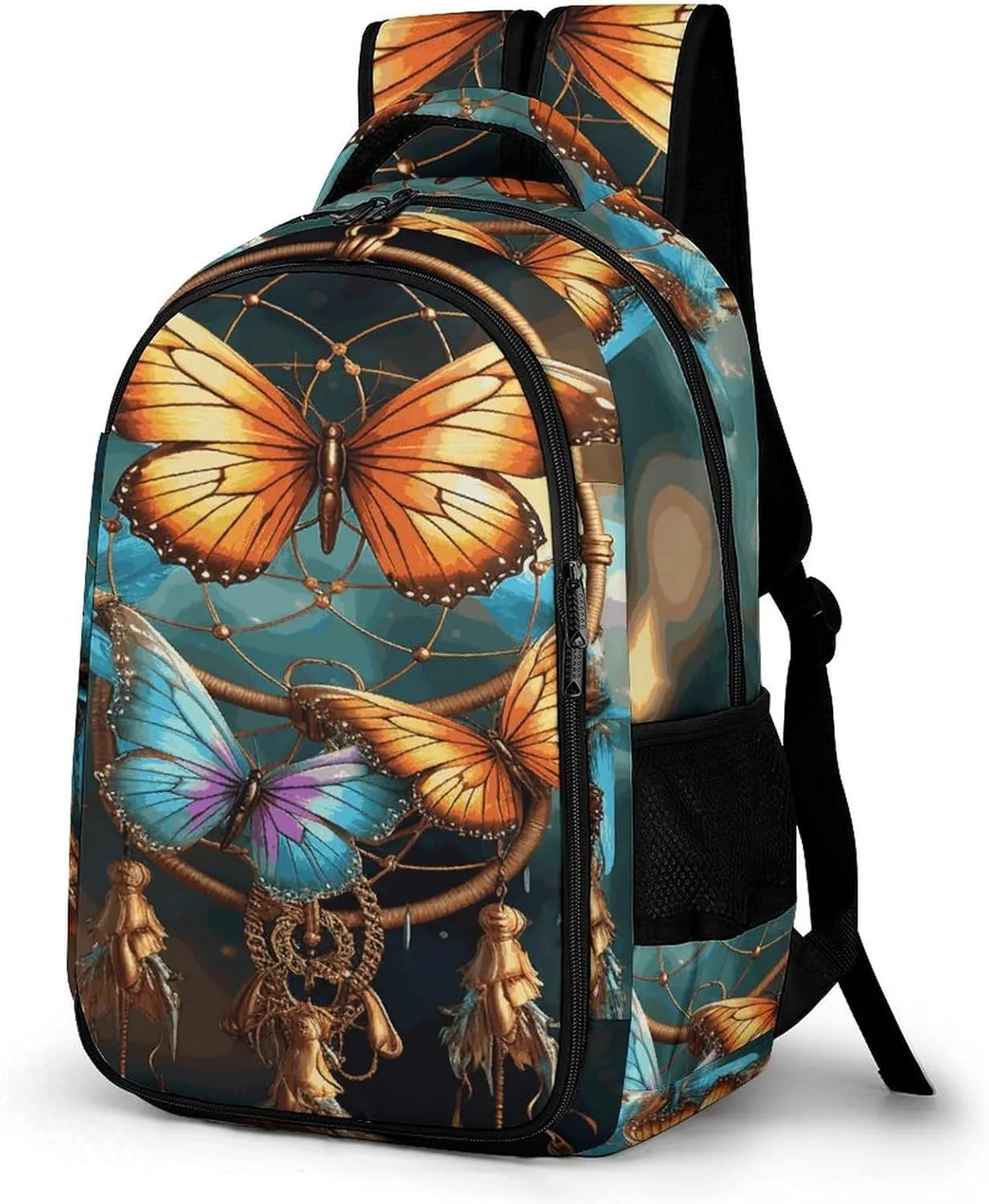 Dream Catcher Butterfly Travel Backpack Adjustable Computer Bag Casual Travel Daypack Satchel Backpack Unisex