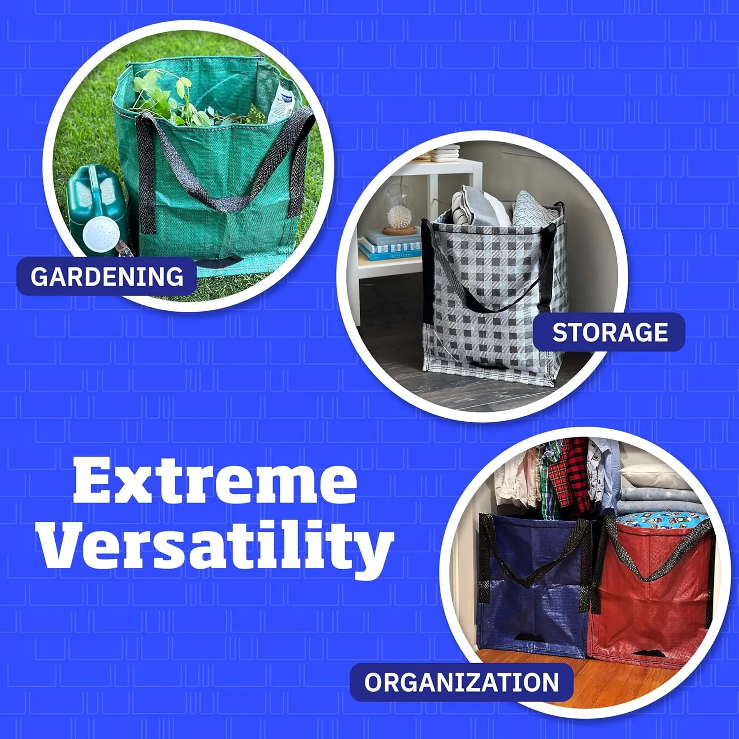 DURASACK Heavy Duty Storage Tote Bag 22-Gallon Rugged Woven Polypropylene Moving Bag, Reusable Self-Standing Design, Holds up to 500 Pounds, Pack of 4, Blue