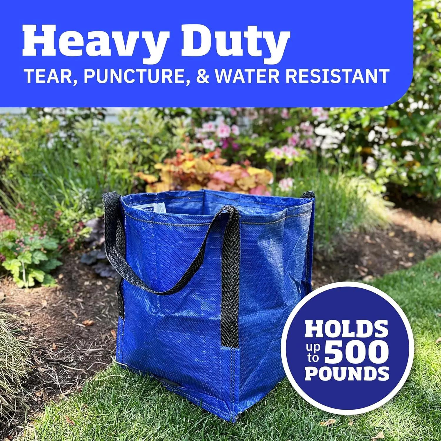 DURASACK Heavy Duty Storage Tote Bag 22-Gallon Rugged Woven Polypropylene Moving Bag, Reusable Self-Standing Design, Holds up to 500 Pounds, Pack of 4, Blue