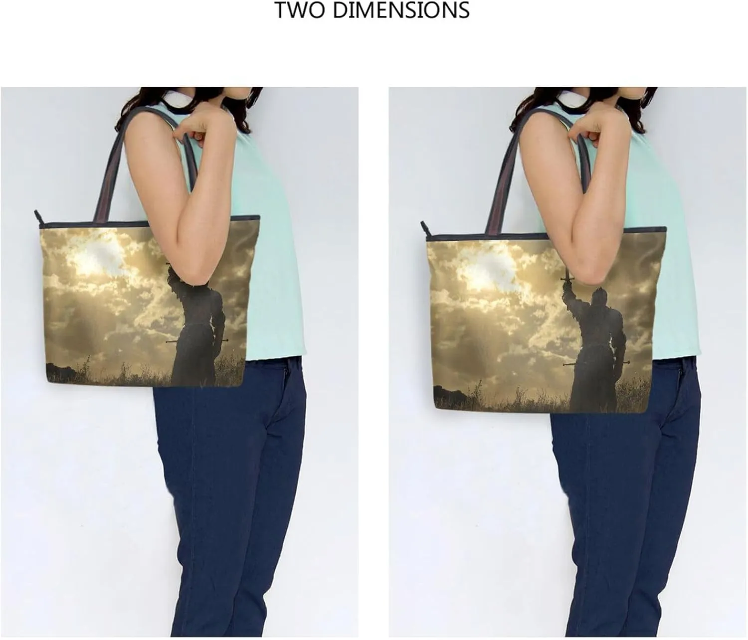 Dusk Knight Women Tote Bag with Zipper, Patterned Handbag Purse Reusable Grocery Bag L