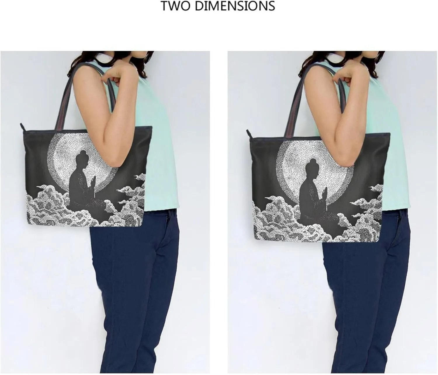 East Statue Women Tote Bag with Zipper, Patterned Handbag Purse Reusable Grocery Bag Large