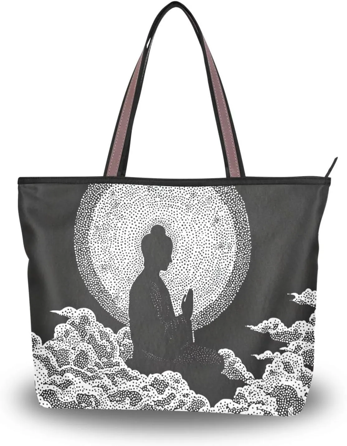 East Statue Women Tote Bag with Zipper, Patterned Handbag Purse Reusable Grocery Bag Large
