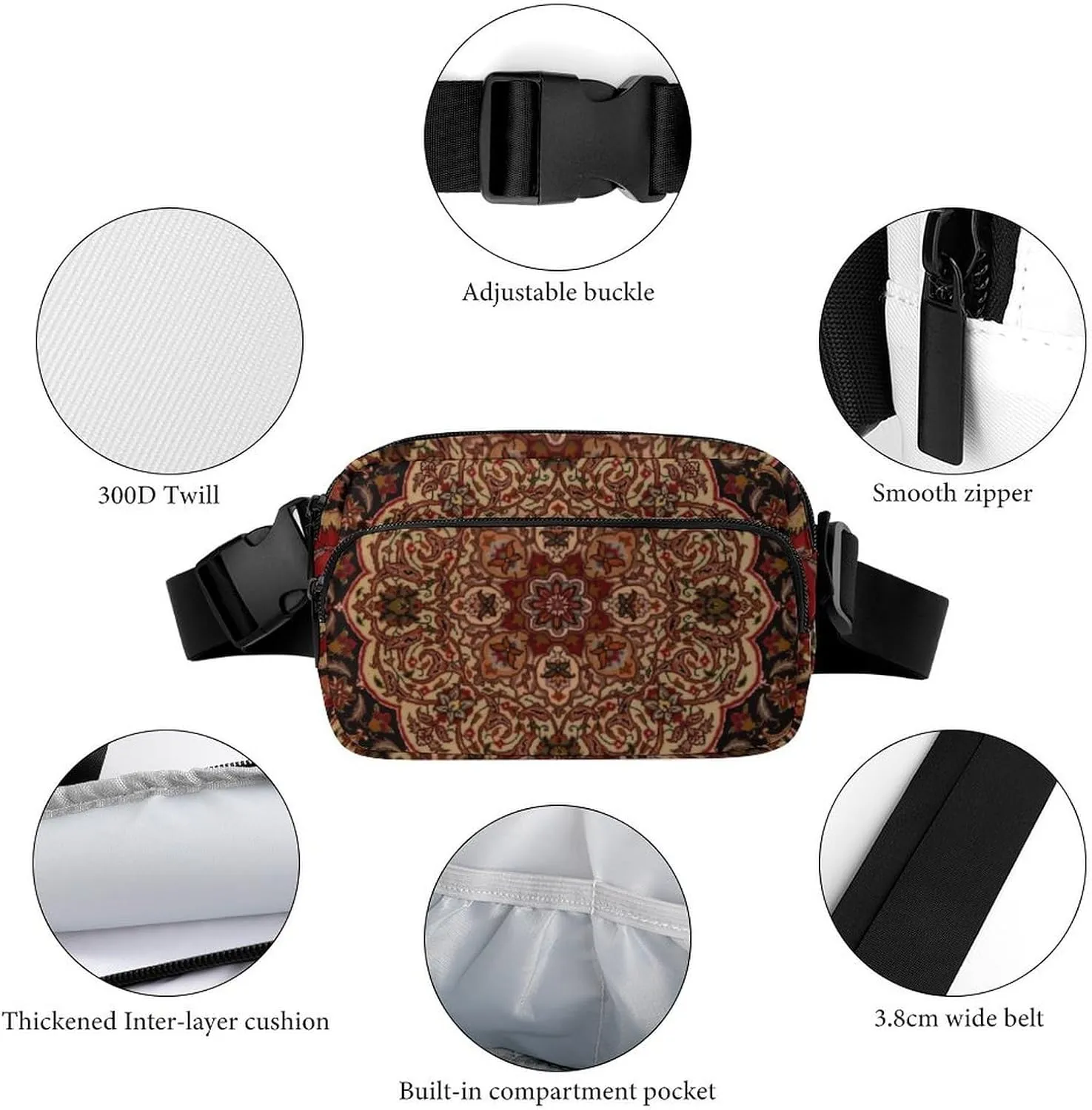 Eastern Accent Vintage Persian Pattern Large Capacity Portable All Print Waist Bag