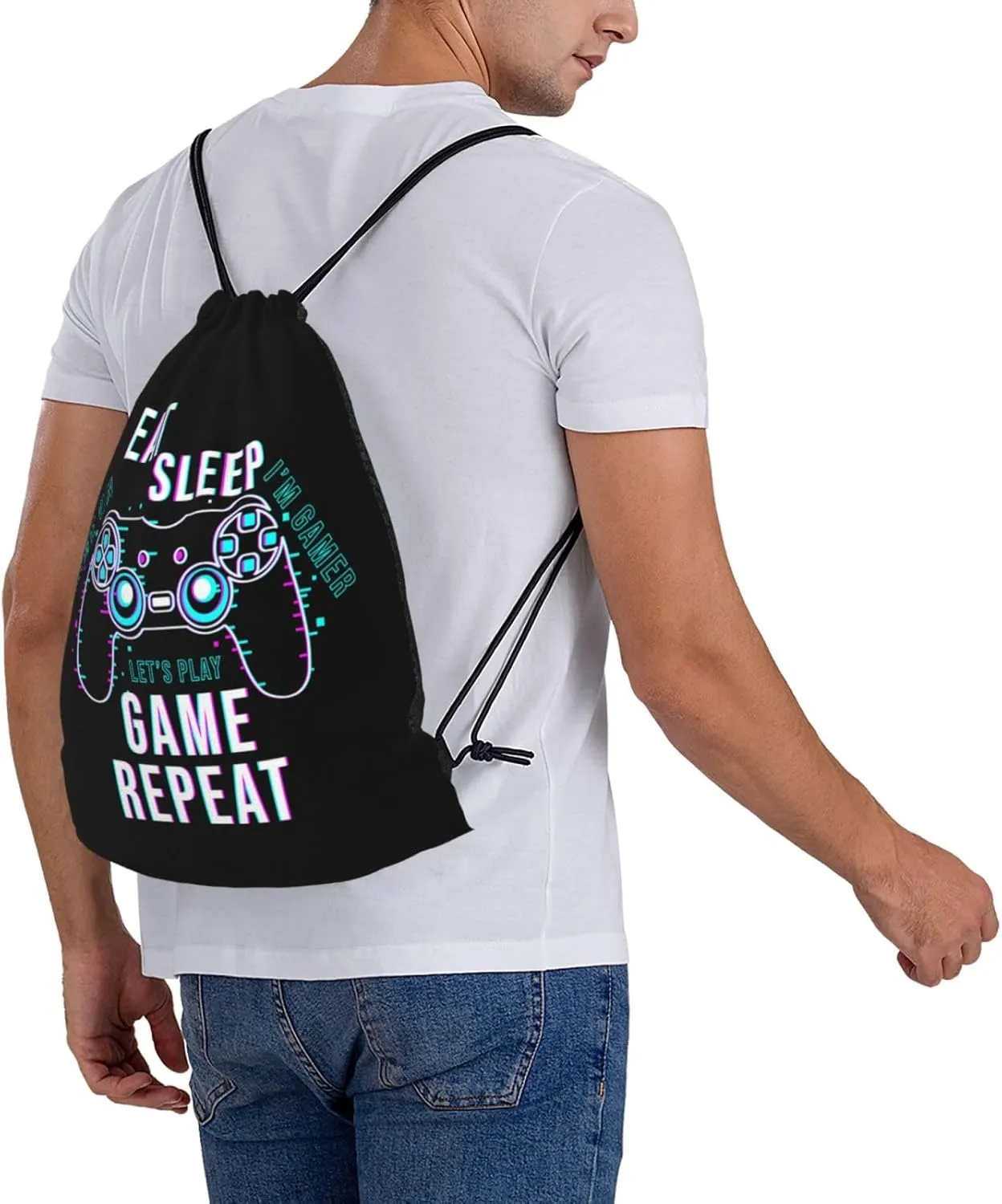 Eat Sleep Game Repeat Unisex Drawstring Backpack Bag Sport Gym Swim Travel Sackpack