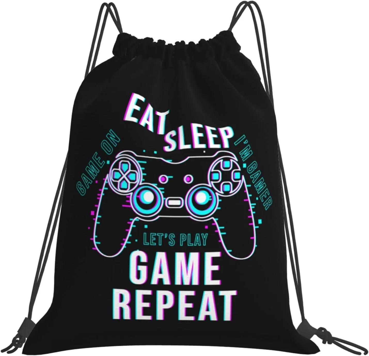 Eat Sleep Game Repeat Unisex Drawstring Backpack Bag Sport Gym Swim Travel Sackpack