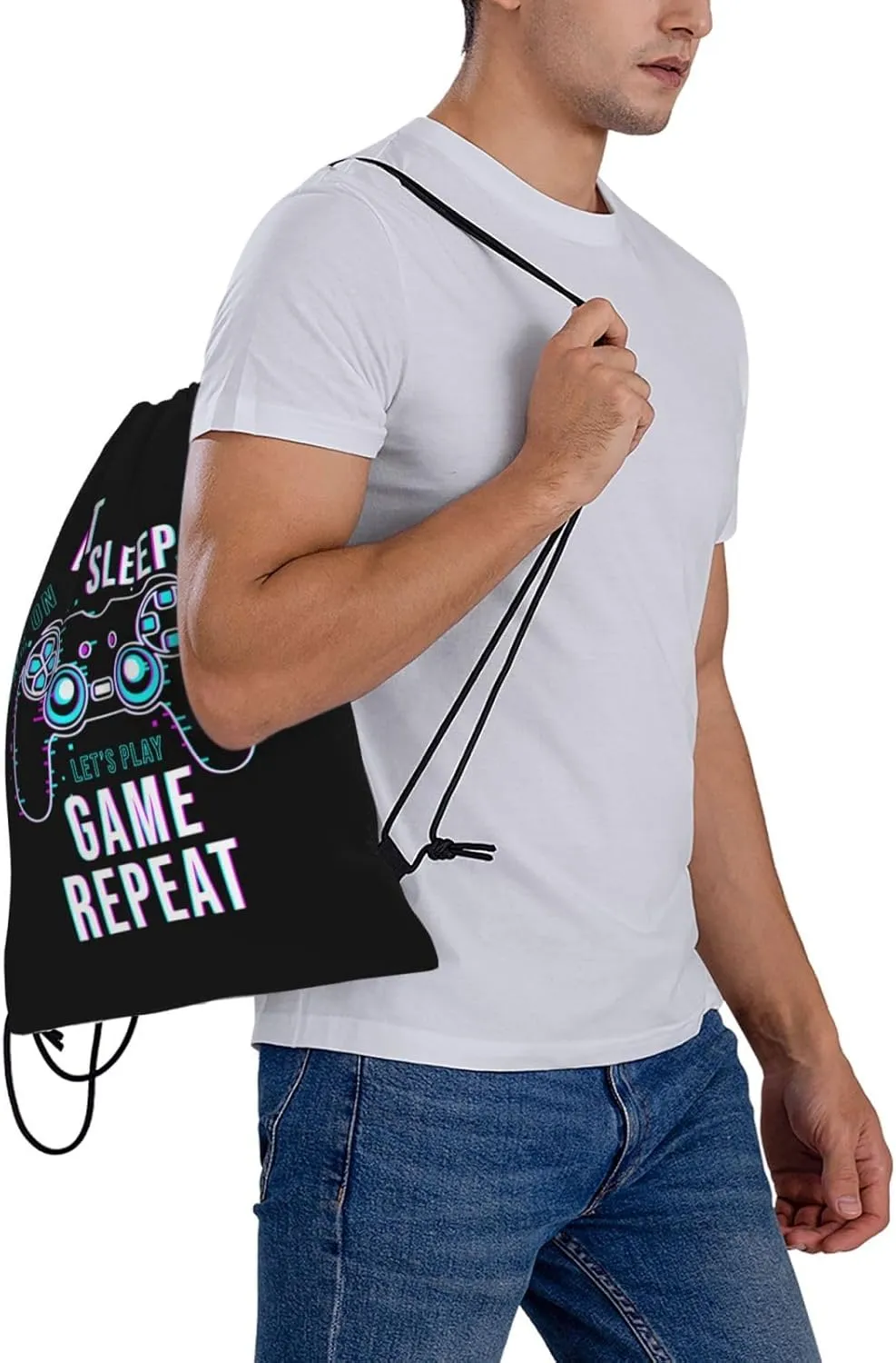 Eat Sleep Game Repeat Unisex Drawstring Backpack Bag Sport Gym Swim Travel Sackpack