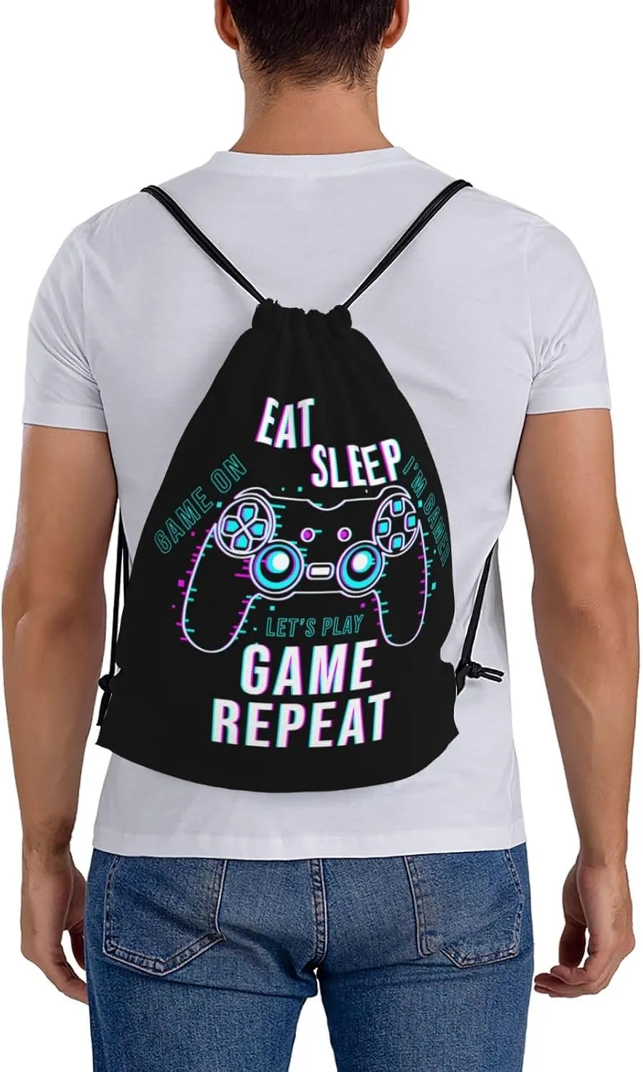 Eat Sleep Game Repeat Unisex Drawstring Backpack Bag Sport Gym Swim Travel Sackpack