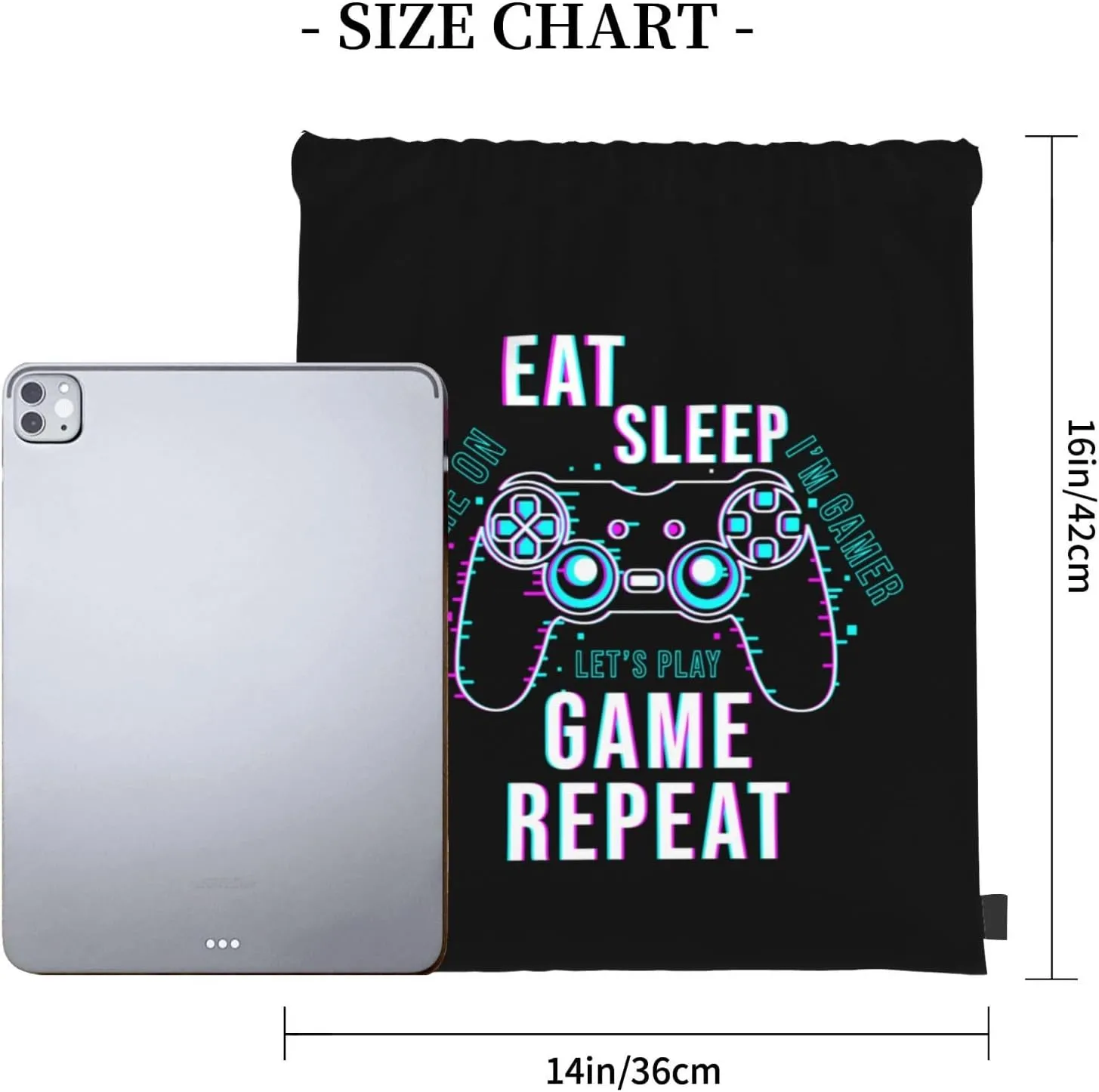 Eat Sleep Game Repeat Unisex Drawstring Backpack Bag Sport Gym Swim Travel Sackpack