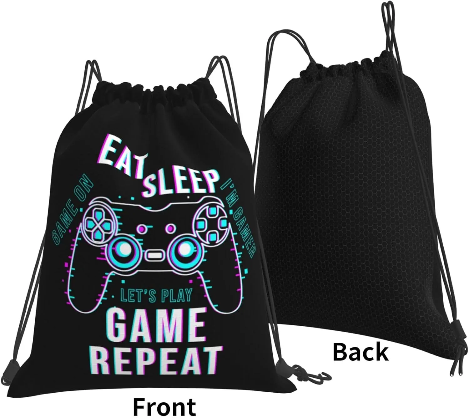 Eat Sleep Game Repeat Unisex Drawstring Backpack Bag Sport Gym Swim Travel Sackpack