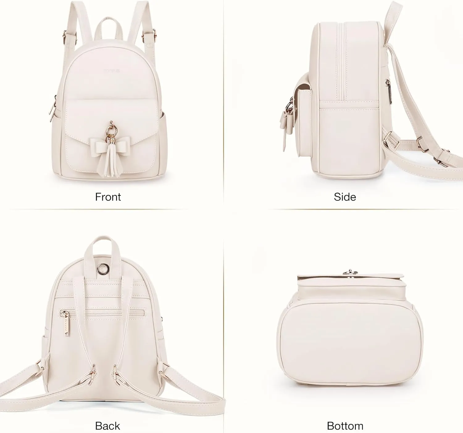 ECOSUSI Mini Backpack for Women Girls Cute Bowknot Small Backpack Purse Ladies Leather Bookbag Satchel Bag, with Charm Tassel