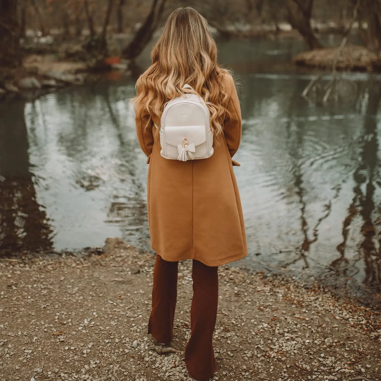 ECOSUSI Mini Backpack for Women Girls Cute Bowknot Small Backpack Purse Ladies Leather Bookbag Satchel Bag, with Charm Tassel