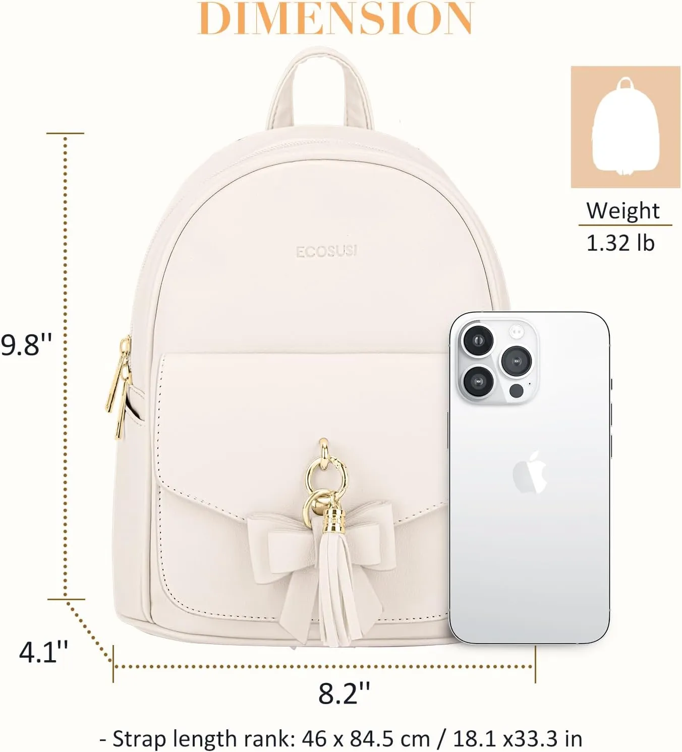 ECOSUSI Mini Backpack for Women Girls Cute Bowknot Small Backpack Purse Ladies Leather Bookbag Satchel Bag, with Charm Tassel