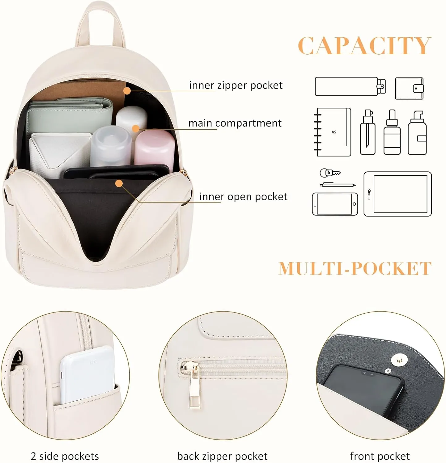ECOSUSI Mini Backpack for Women Girls Cute Bowknot Small Backpack Purse Ladies Leather Bookbag Satchel Bag, with Charm Tassel