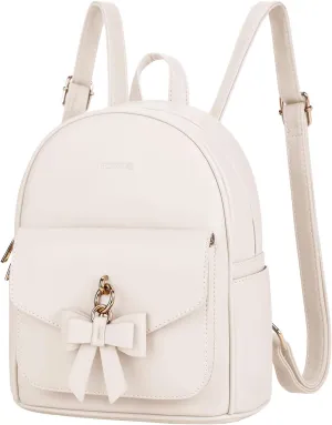ECOSUSI Mini Backpack for Women Girls Cute Bowknot Small Backpack Purse Ladies Leather Bookbag Satchel Bag, with Charm Tassel