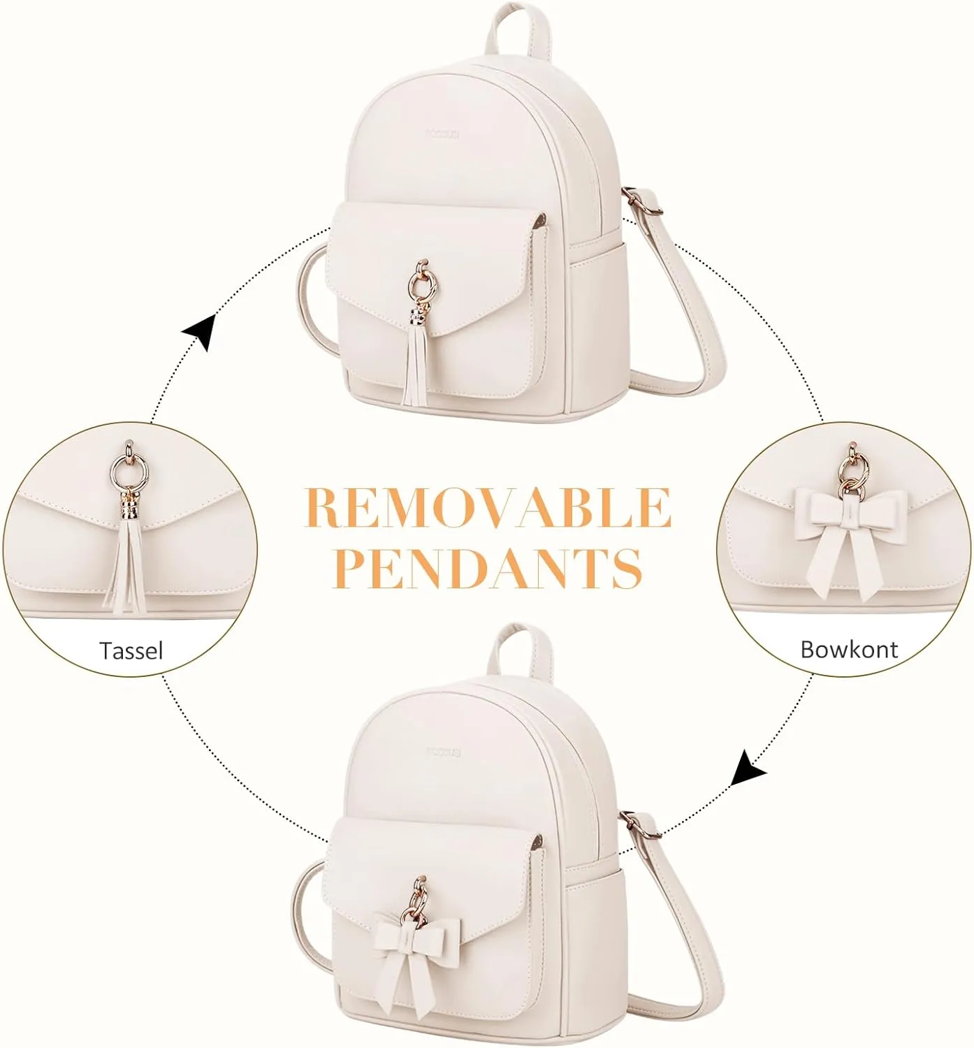 ECOSUSI Mini Backpack for Women Girls Cute Bowknot Small Backpack Purse Ladies Leather Bookbag Satchel Bag, with Charm Tassel