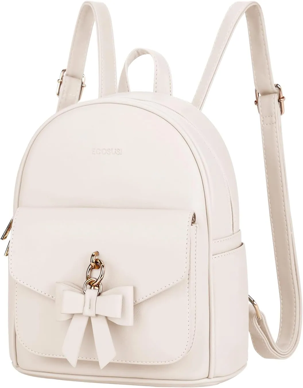 ECOSUSI Mini Backpack for Women Girls Cute Bowknot Small Backpack Purse Ladies Leather Bookbag Satchel Bag, with Charm Tassel