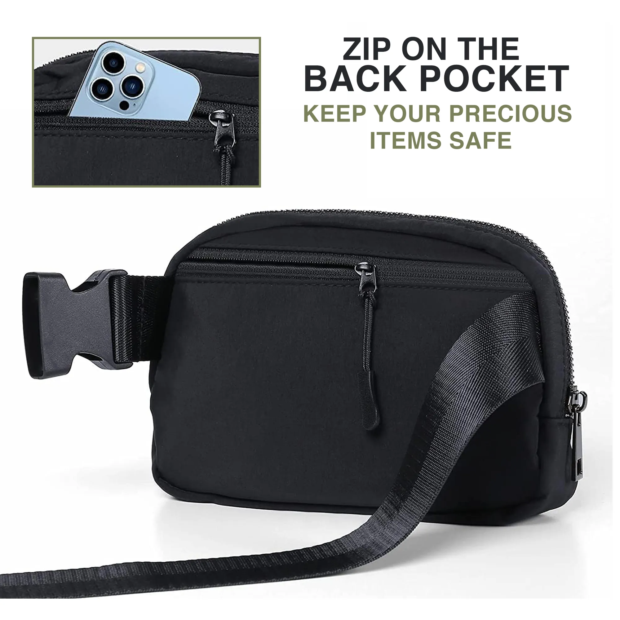 EKODE™ Crossbody Waist Bag Small Adjustabe Stlrap for Running Outdoors Workout Travel Hiking Cycling Water Resistance Fanny Pack for Women and Men Black