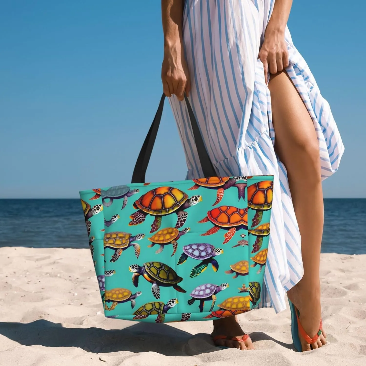 Elephant Family Large Capacity Beach Travel Bag - Waterproof Zipper Vacation Tote for Sandproof Storage, and Camping