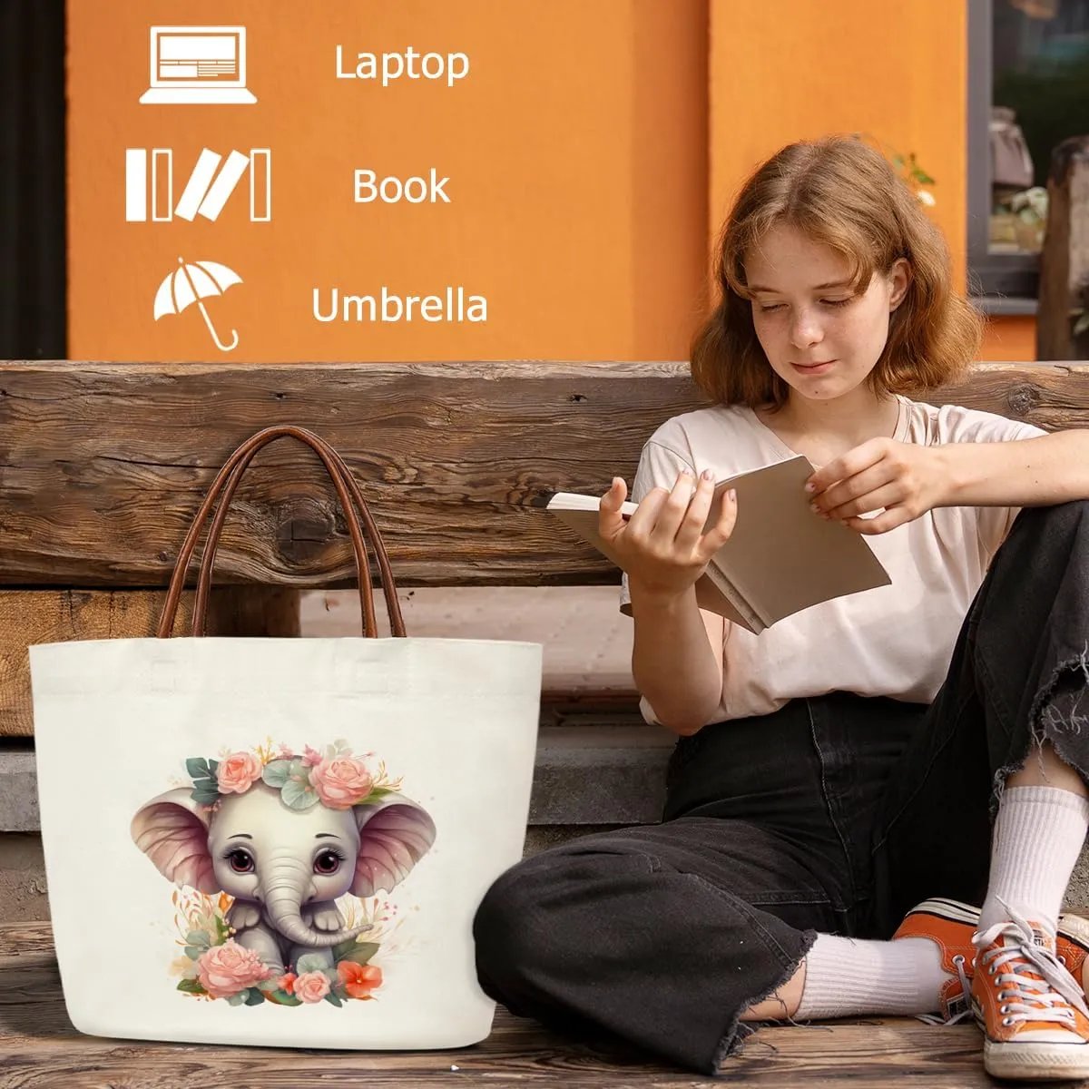 Elephants Gifts Canvas Tote Bag For Women, Cute Tote Bags Reusable Grocery Shoulder Bag for Shopping Work Travel, Motivational Gifts for Halloween Christmas Beach Bags for Elephants Lovers Friends -45