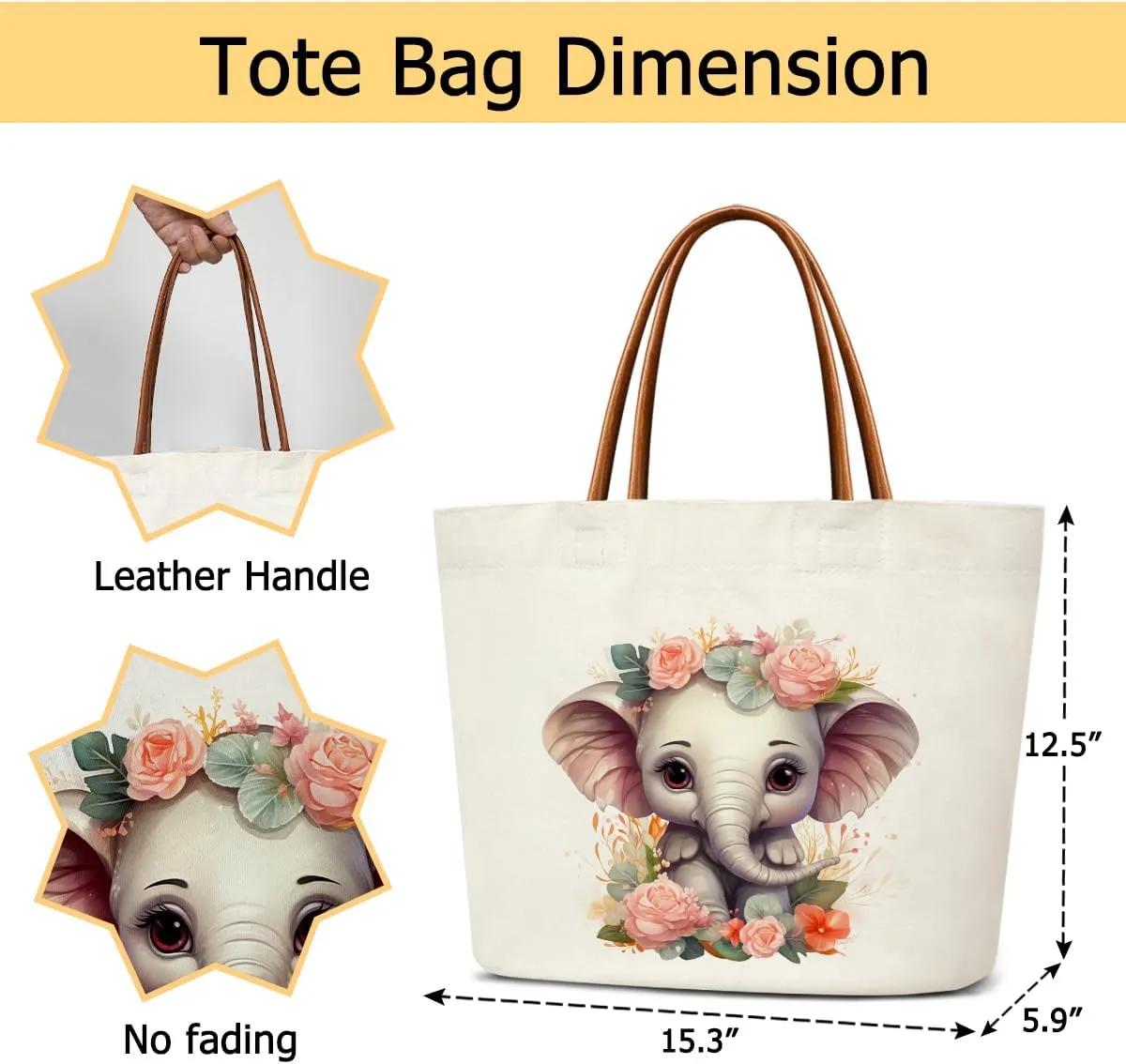 Elephants Gifts Canvas Tote Bag For Women, Cute Tote Bags Reusable Grocery Shoulder Bag for Shopping Work Travel, Motivational Gifts for Halloween Christmas Beach Bags for Elephants Lovers Friends -45