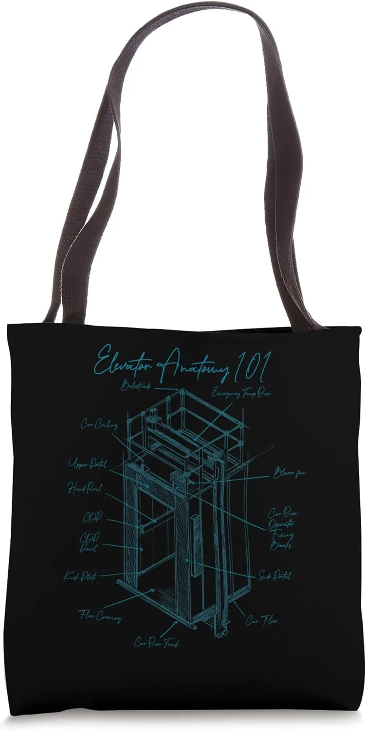 Elevator Anatomy 101 Elevator Construction Elevator Mechanic Tote Bag