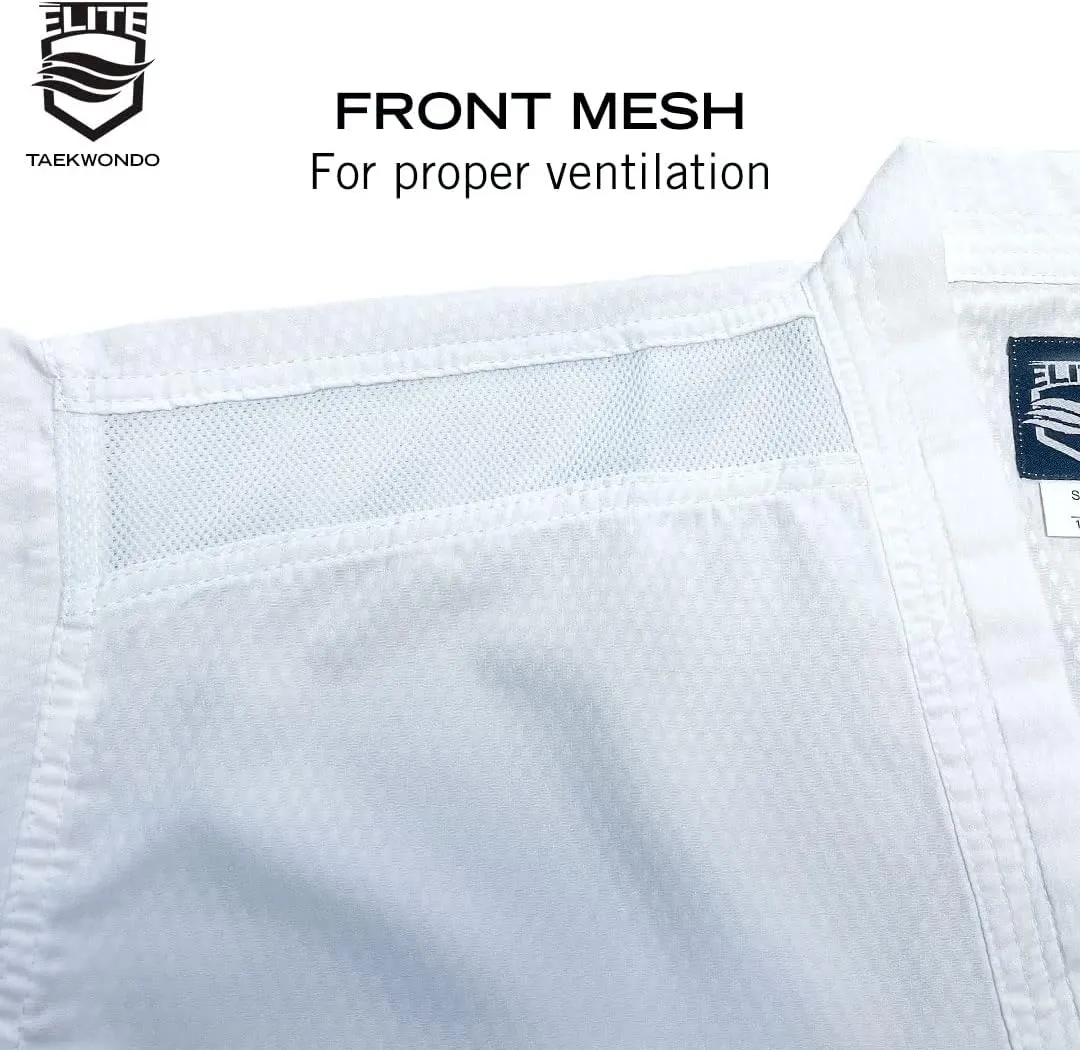 ELITE Pro-Grade White Collar Taekwondo Uniform (TKD Dobok) - Ultralight Fabric. Breathable Design.