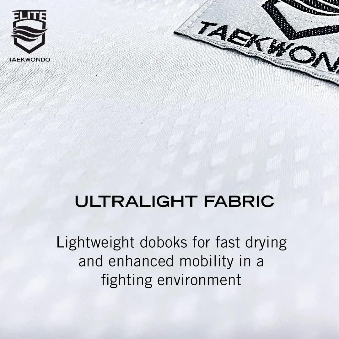 ELITE Pro-Grade White Collar Taekwondo Uniform (TKD Dobok) - Ultralight Fabric. Breathable Design.