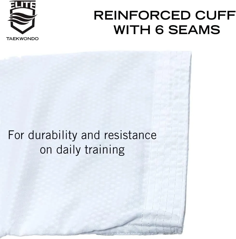 ELITE Pro-Grade White Collar Taekwondo Uniform (TKD Dobok) - Ultralight Fabric. Breathable Design.