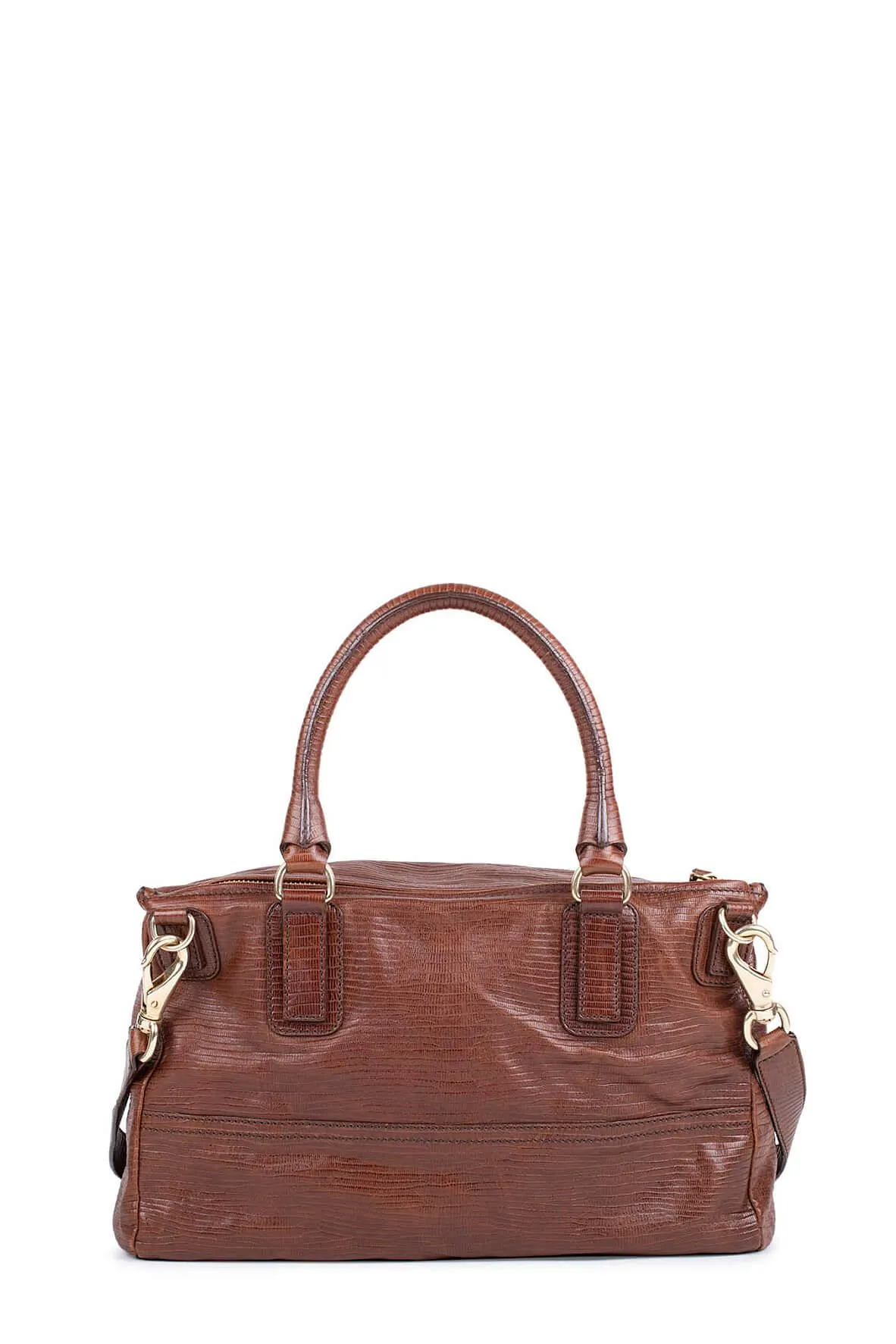 Embossed Pandora Satchel Brown Lizard