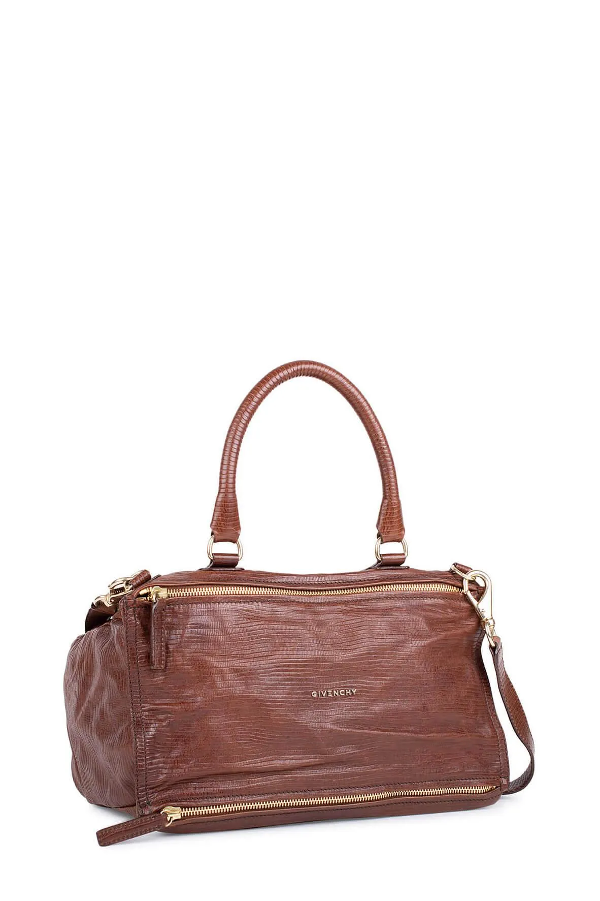 Embossed Pandora Satchel Brown Lizard