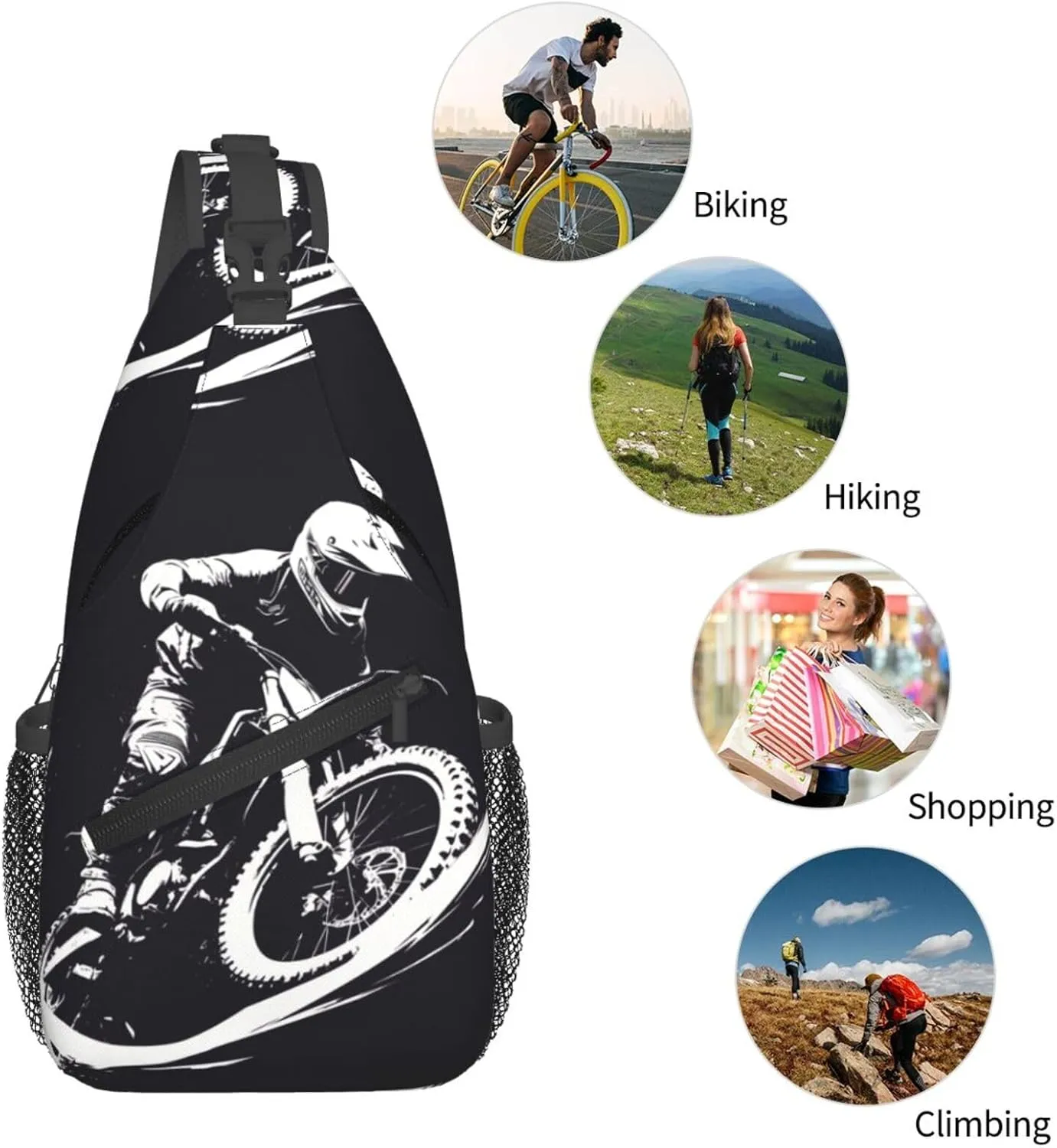 Enduro Motorcycle Racer Outdoor Crossbody Shoulder Bag For Unisex Young Adult Hiking Bicycling