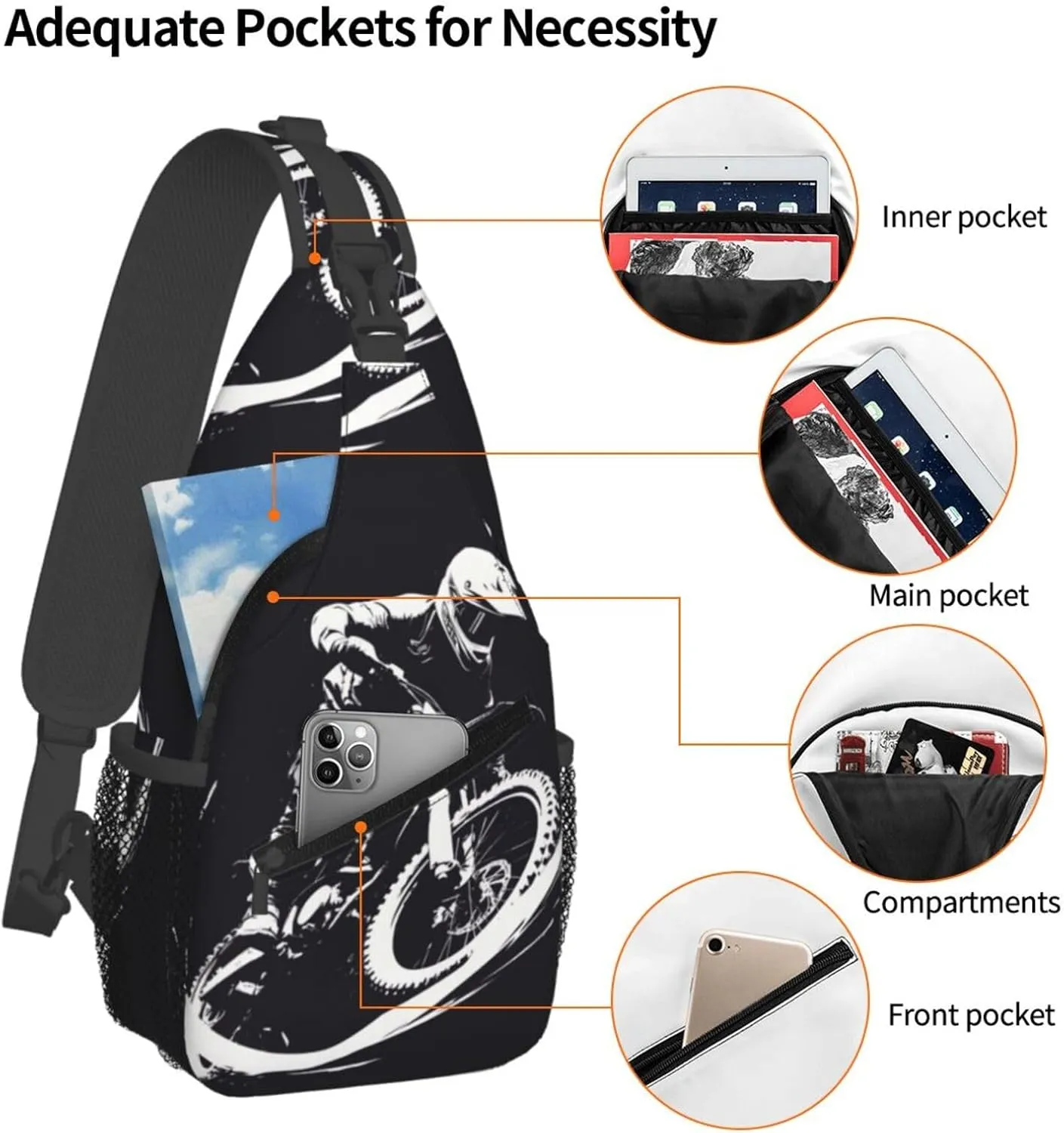 Enduro Motorcycle Racer Outdoor Crossbody Shoulder Bag For Unisex Young Adult Hiking Bicycling