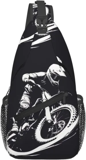 Enduro Motorcycle Racer Outdoor Crossbody Shoulder Bag For Unisex Young Adult Hiking Bicycling